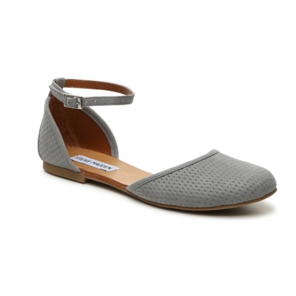 Steve Madden Maia Grey Suede Ballet Ankle Strap Flat Size 7 - Picture 1 of 7